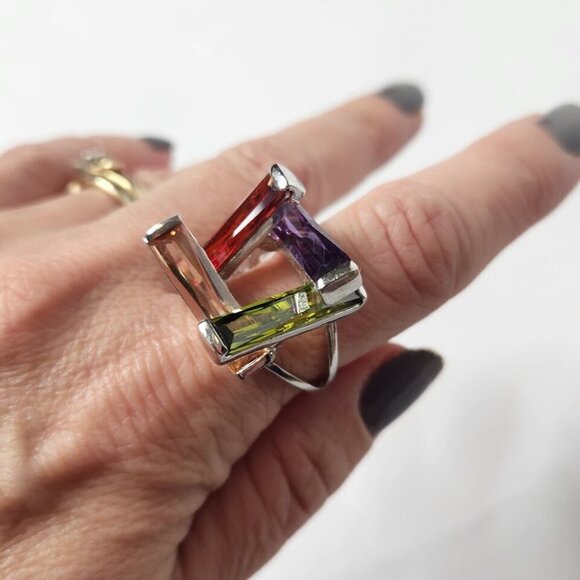 Women's 925 Sterling Multicolor Abstract Ring 9 - Picture 1 of 3